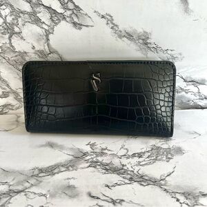 Kohl’s Women’s Credit Card Wallet Black Faux Croc Embossed Snap Closure
